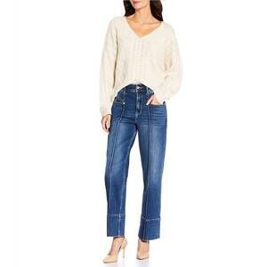 NEW DEAR JOHN DENIM lexi wool blend cable knit v-neck long sleeve sweater in oat